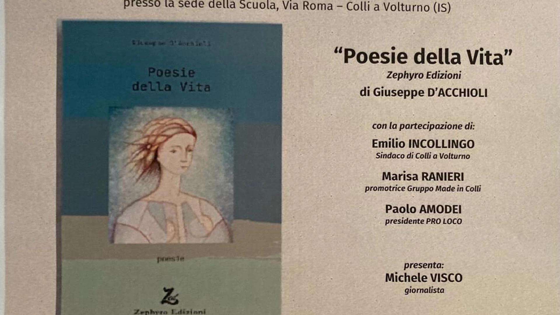 Colli a Volturno: “Poesie della vita”, si presenta il nuovo libro di Giuseppe D’Acchioli.